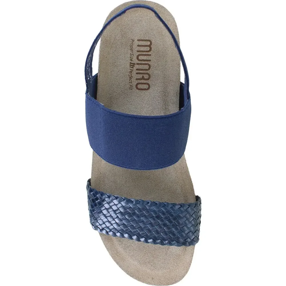 Munro Pisces Sandal Womens 10.5 M Navy Leather Woven Slingback Comfort Wedge